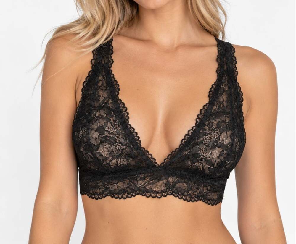 Savage X Fenty Black Floral Lace Plunge Bralette with Racerback Detail